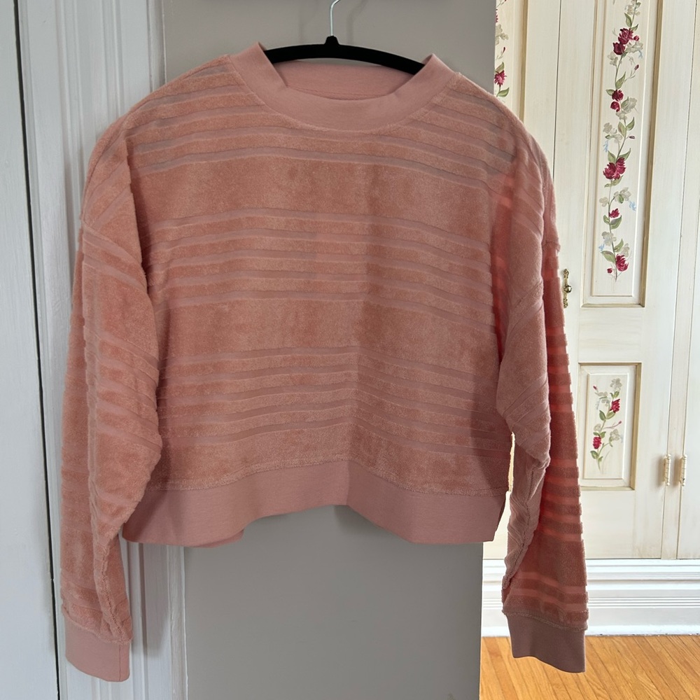 NEW Billabong striped terry pullover cropped sweatshirt in blush pink